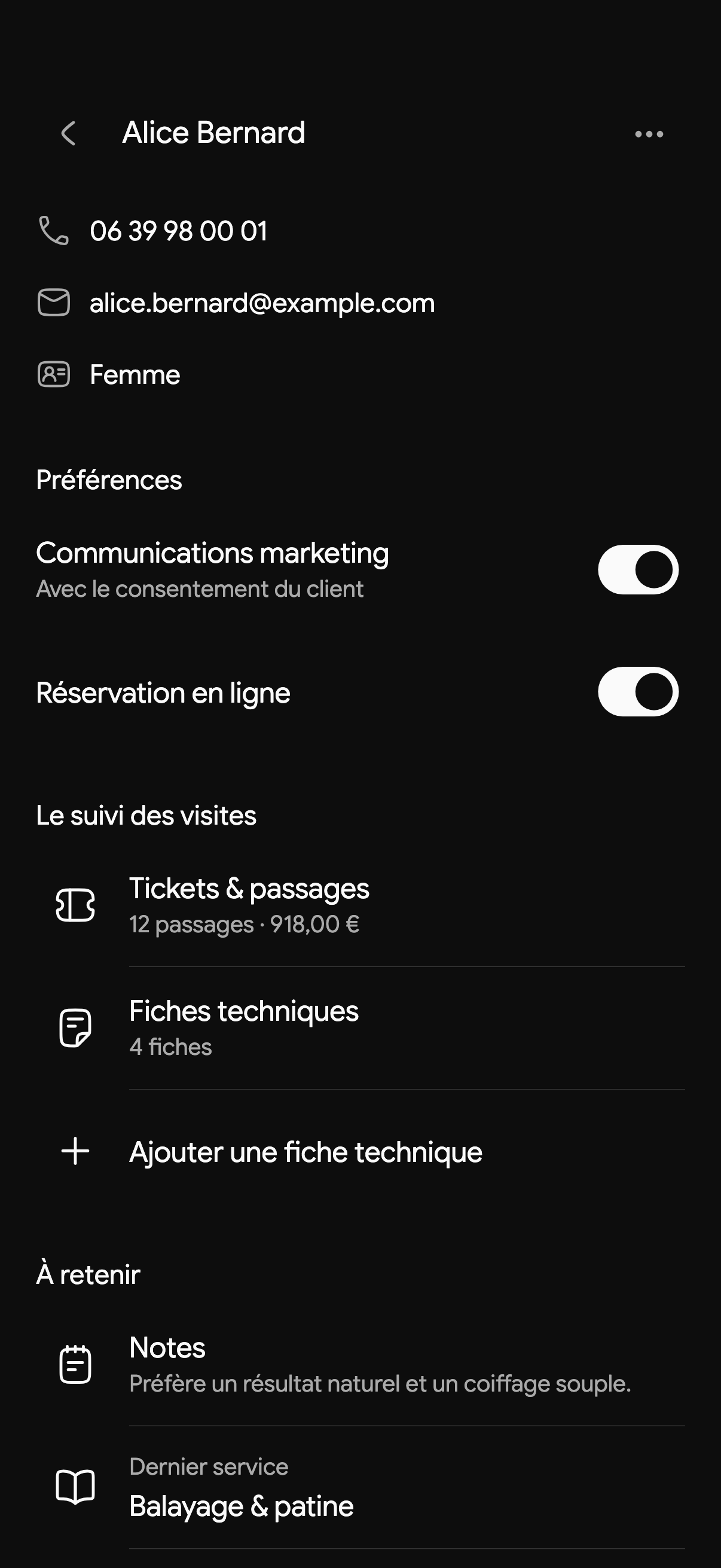 L’historique et les fiches techniques d’un client dans Kare