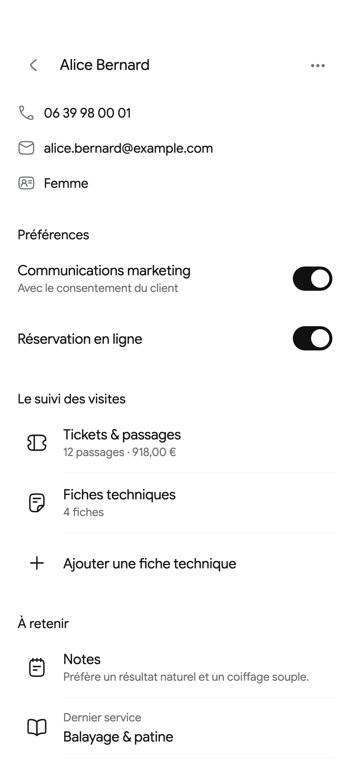 L’historique et les fiches techniques d’un client dans Kare